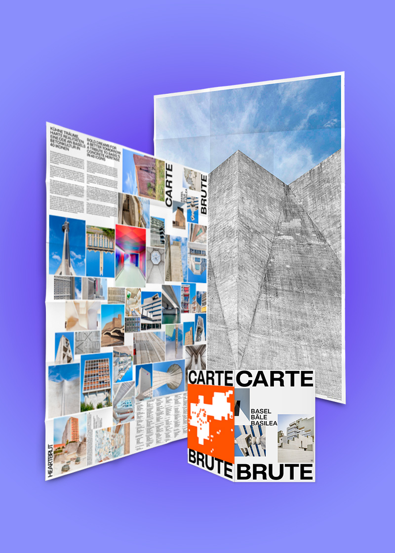 Carte Brute Basel, Poster Map A1. Discover 40 ground-breaking concrete icons in Basel from 1912 to the present day in a bright new way. Shop on Heartbrut.com