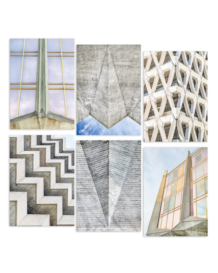 Brutalist Beauties 2, set of 6 postcards A6 feat. Masonry Hall, La Tulipe, Welbeck Street Car Park, Autosilo Balestra I © Heartbrut / Karin Hunter Bürki