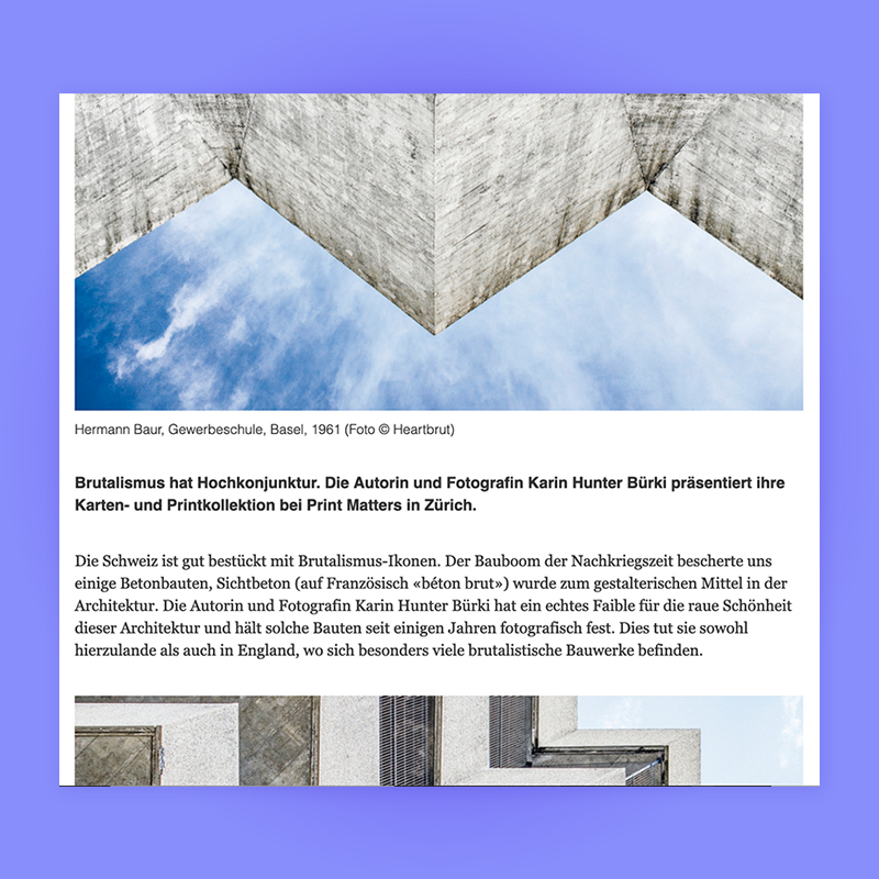 Brutalismus hat Hochkonjunktur, Feature in Swiss Architects, 2019. Explore more on Heartbrut.com