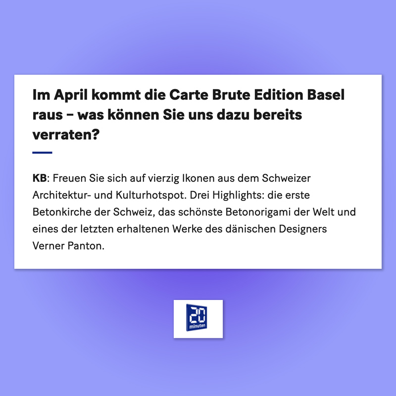 Heartbrut Interview in 20 Minuten, 31.03.22. Carte Brute Zurich, Carte Brute Basel. Explore more on Heartbrut.com