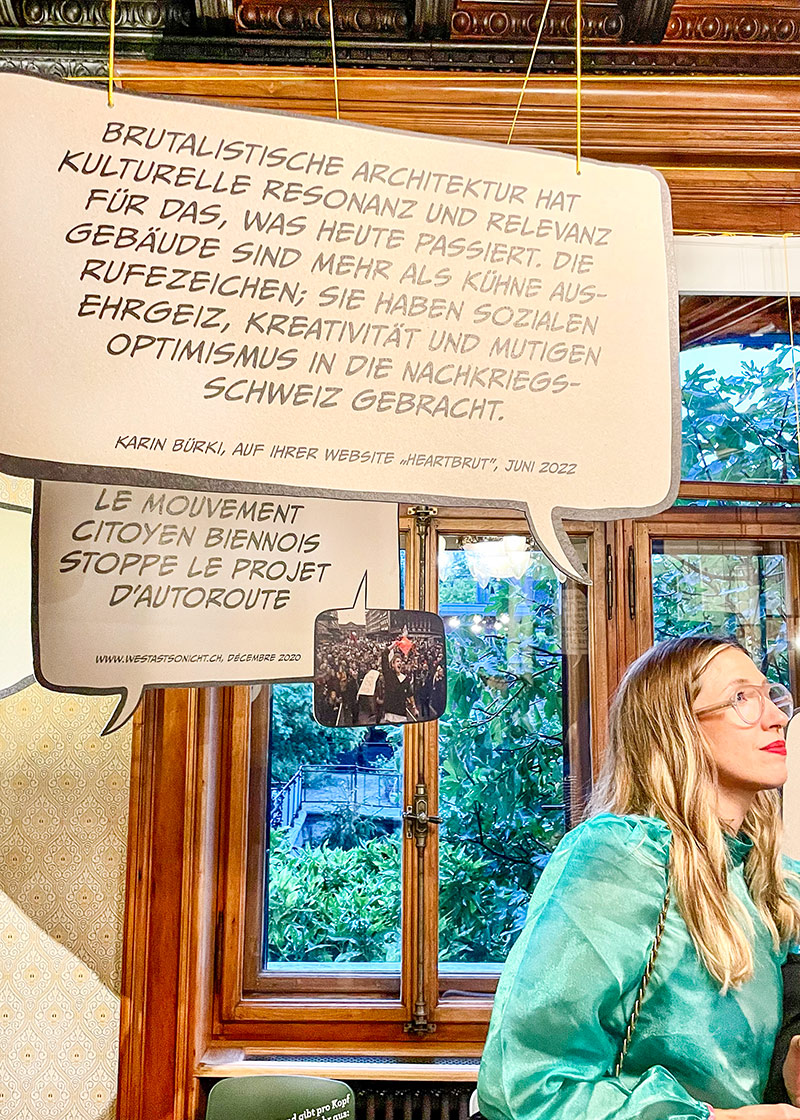 Brutalism-quote by Karin Bürki. "Bijou oder Bausünde"-Exhibition, Heimatschutzzentrum at Villa Patumbah. Explore more on Heartbrut.com