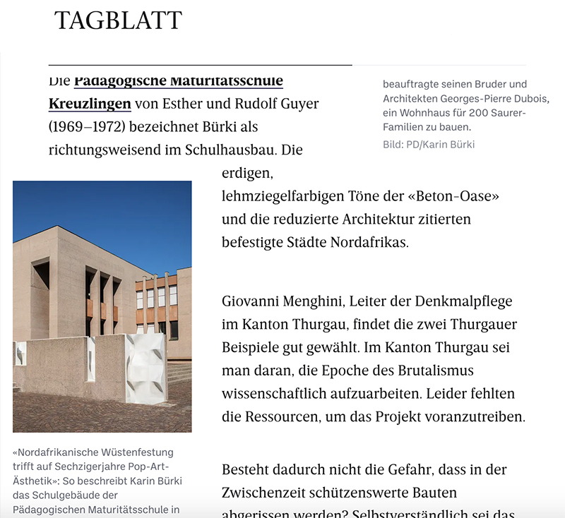 Carte Brute, Press Clipping, Tagblatt, Swiss Brutalism, Schweizer Brutalismus, Beton, Concrete, Ostschweiz I © Karin Bürki / Heartbrut.com, 2021
