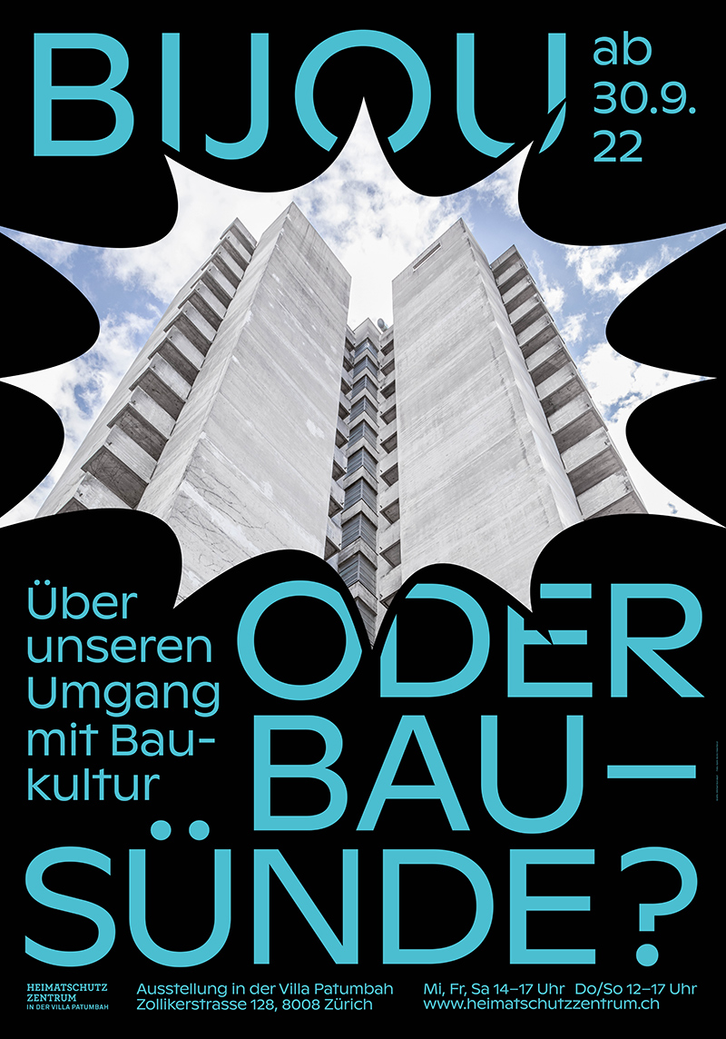 "Bijou oder Bausuende" poster, featuring Triemli Tower by Heartbrut, © Marin Stillhar, Stillart Konzept