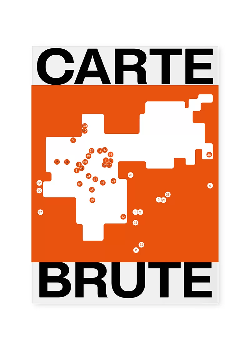 Carte Brute Basel, map, 40 brutalist Basel icons from 1913 to the present day © Karin Bürki/HEARTBRUT. Explore more on Heartbrut.com