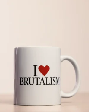 I Love Brutalism Mug. Design © Karin Bürki. Shop on Heartbrut.com